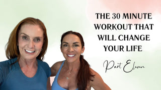 Dr. Susan Hardwick-Smith and trainer Kelly Workman demonstrating a workout on a yoga mat, relevant to an article on midlife wellness and sleep improvement with Dreamey CloudThera bedding.