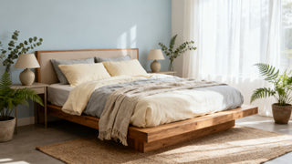 A serene and peaceful bedroom scene with soft, breathable bedding, focusing on comfort and freshness for midlife wellness.