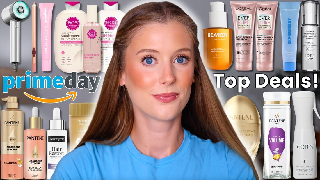 A woman reviewing beauty products alongside a Dreamey CloudThera pillowcase for hair protection