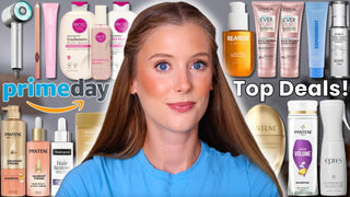 A woman reviewing beauty products alongside a Dreamey CloudThera pillowcase for hair protection