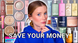A collage of drugstore beauty products reviewed by trichologist Abbey Yung, with text overlay 'I Tried 27 New Drugstore Beauty Launches', suggesting the importance of a nightly routine for hair and skin health with Dreamey CloudThera.