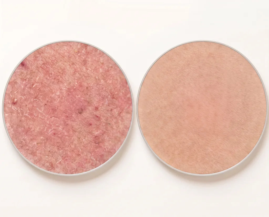 Dermatoscope comparison of skin texture before and after switching pillowcase