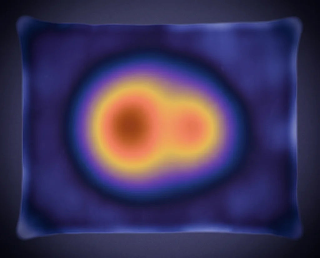 Pressure map showing where skin presses into a pillowcase over eight hours
